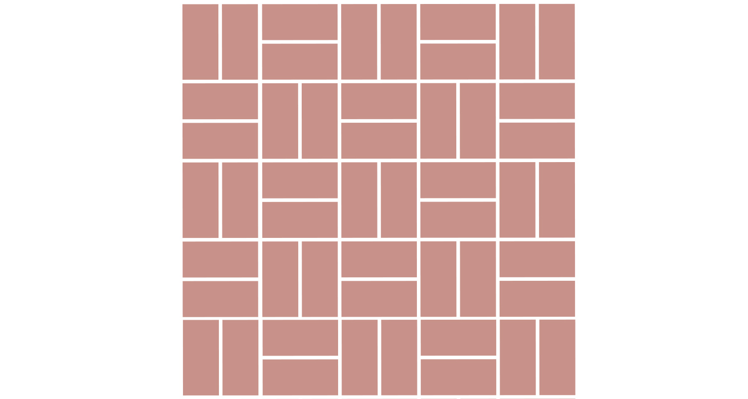 Ruusunpunaruskeat laatat koriladontakuviossa valkoisilla saumaviivoilla