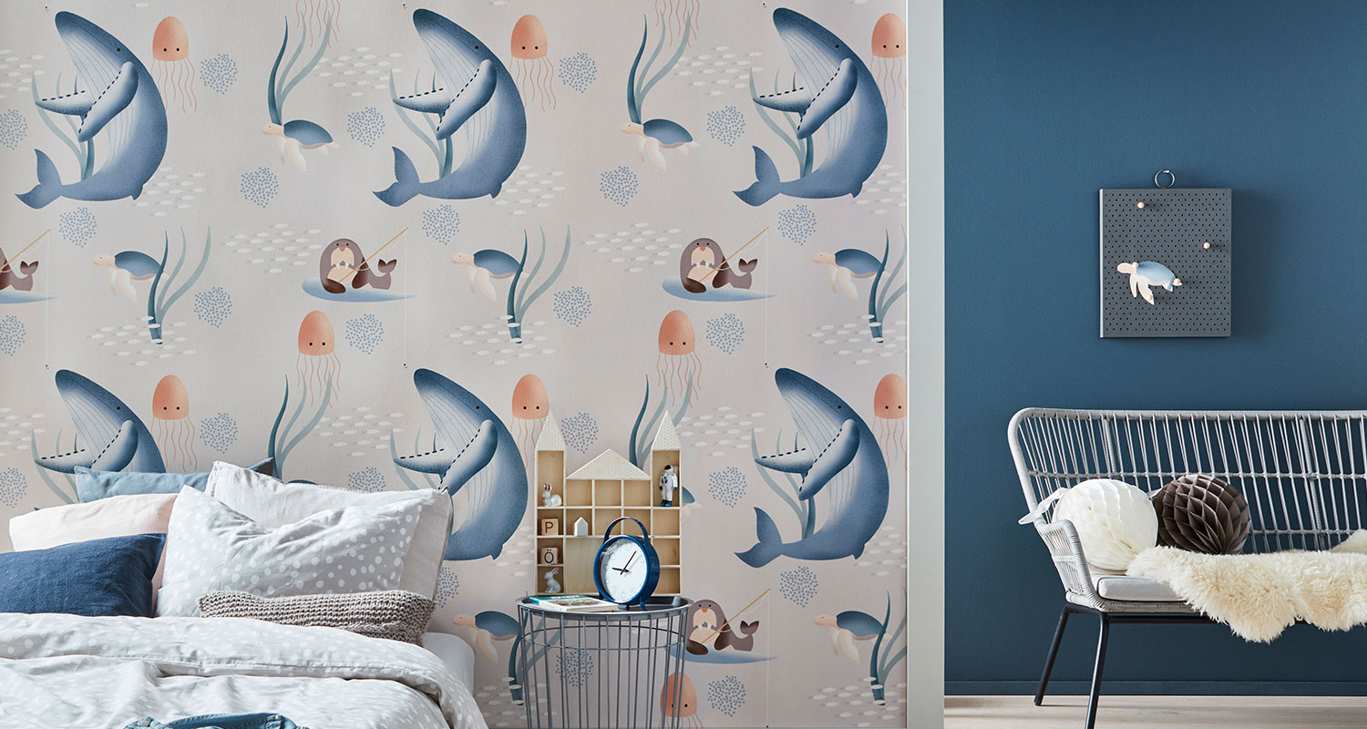 Heidi Valkolan suunnittelema Meri-tapetti on saatavissa K-Raudoista tilaustuotteena