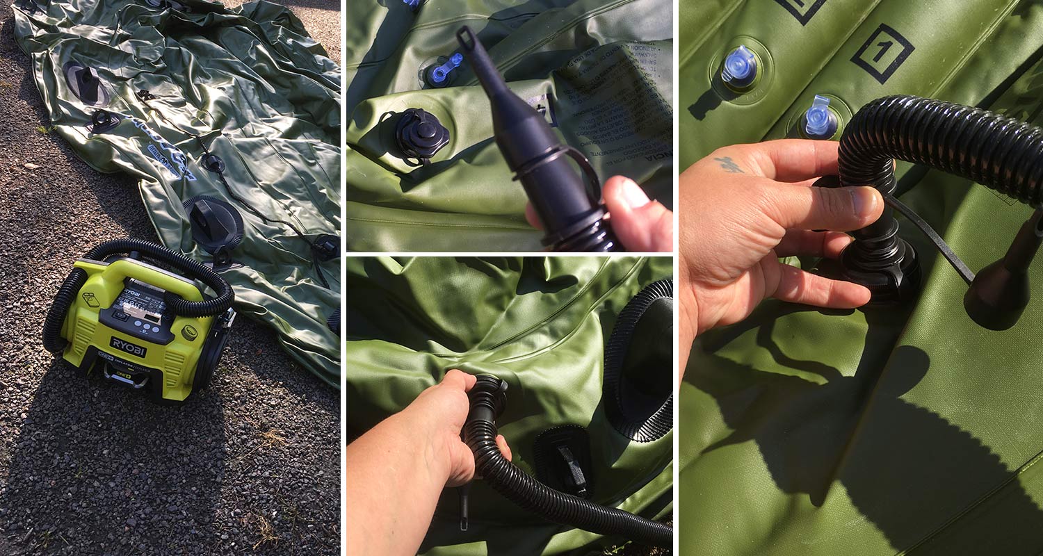 Kumiveneen täyttö Ryobin akkukompressorilla