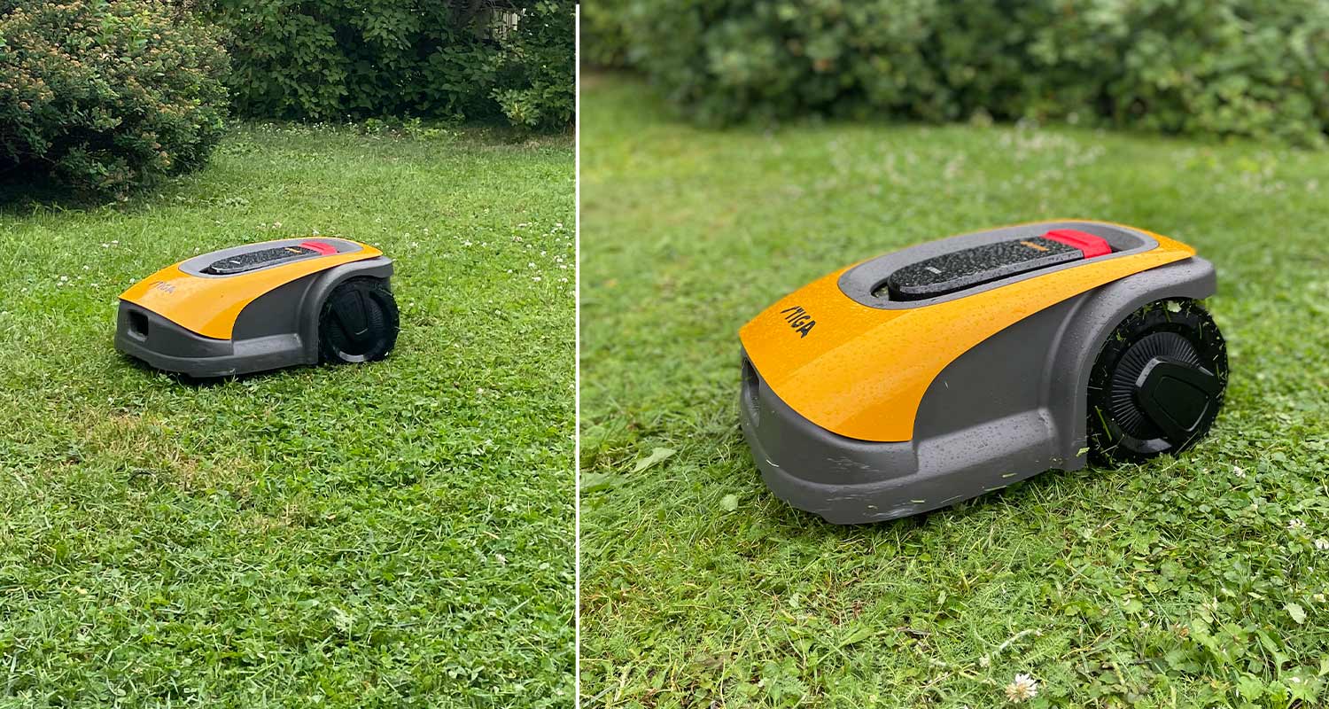 Nurmikon leikkauksen suoritti robottiruohonleikkuri Stiga A 1000. Leikkausjälki oli siisti, kuten kuvasta näkyy.