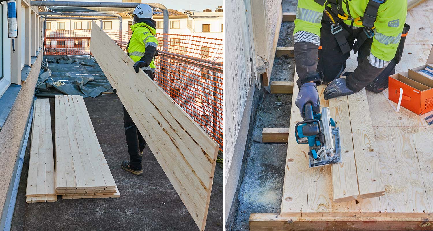 PROF-rakennuslevyn kanto käynnissä ja asennus