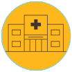Hospital illustration in orange circle