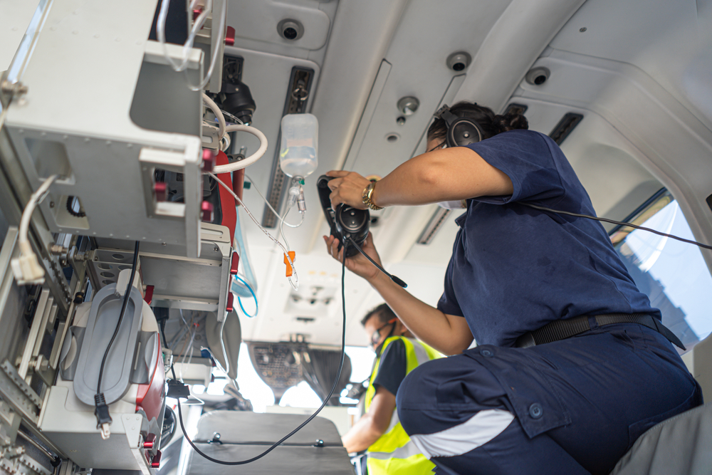 Flight nurse inside a medical helicopter