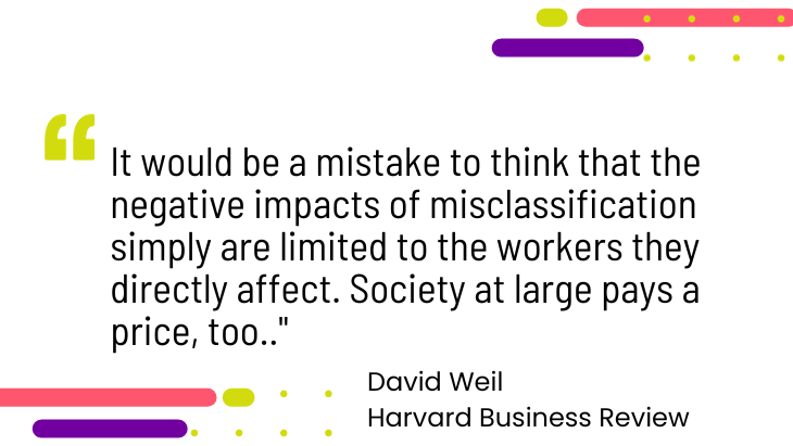 "It would be a mistake to think that the negative impacts of misclassification simply are limited to the workers they directly affect. Society at large pays a price, too..." by David Weil, Harvard Business Review