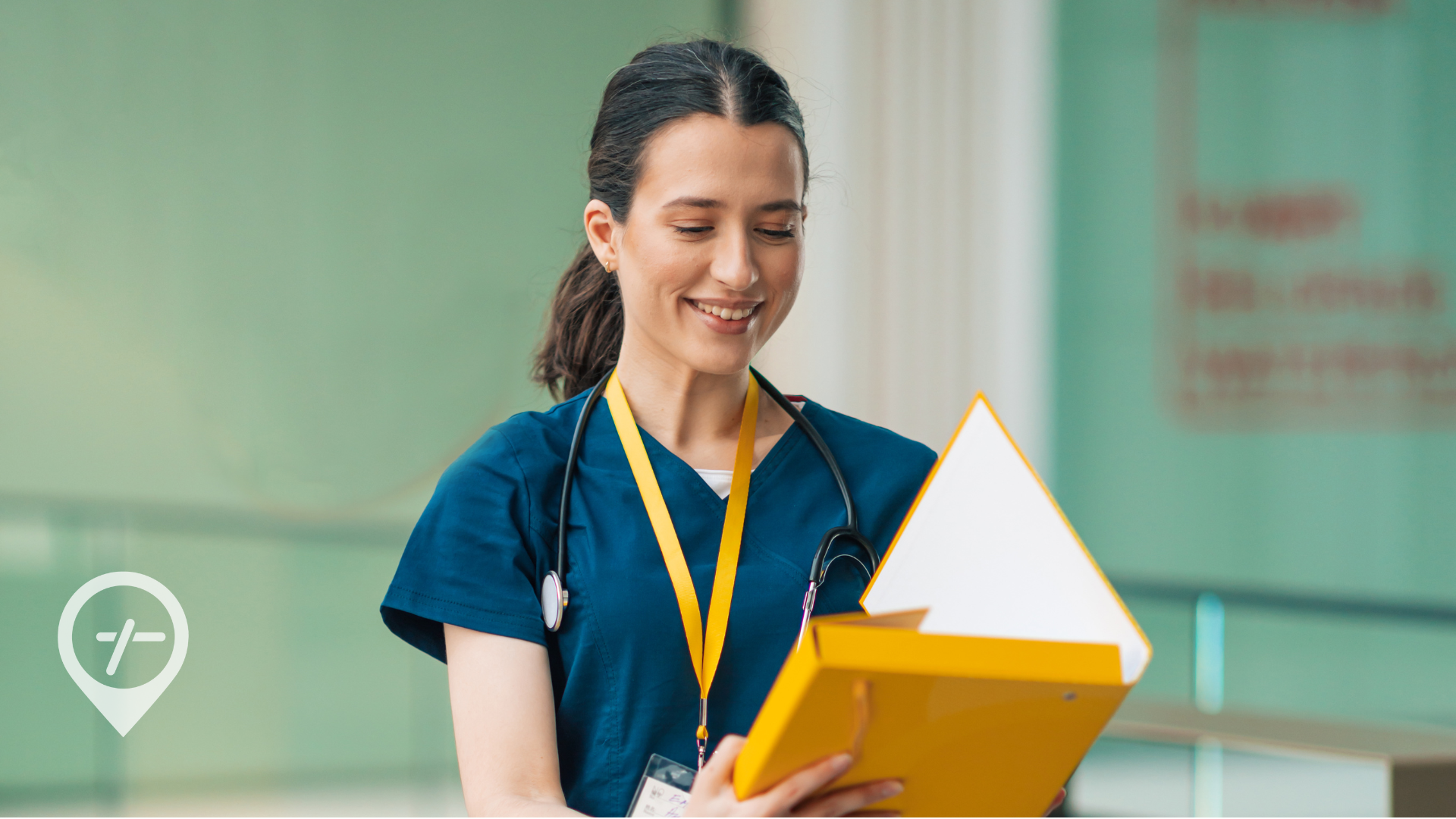 A nurse getting ready to start working her night shift at a hospital.