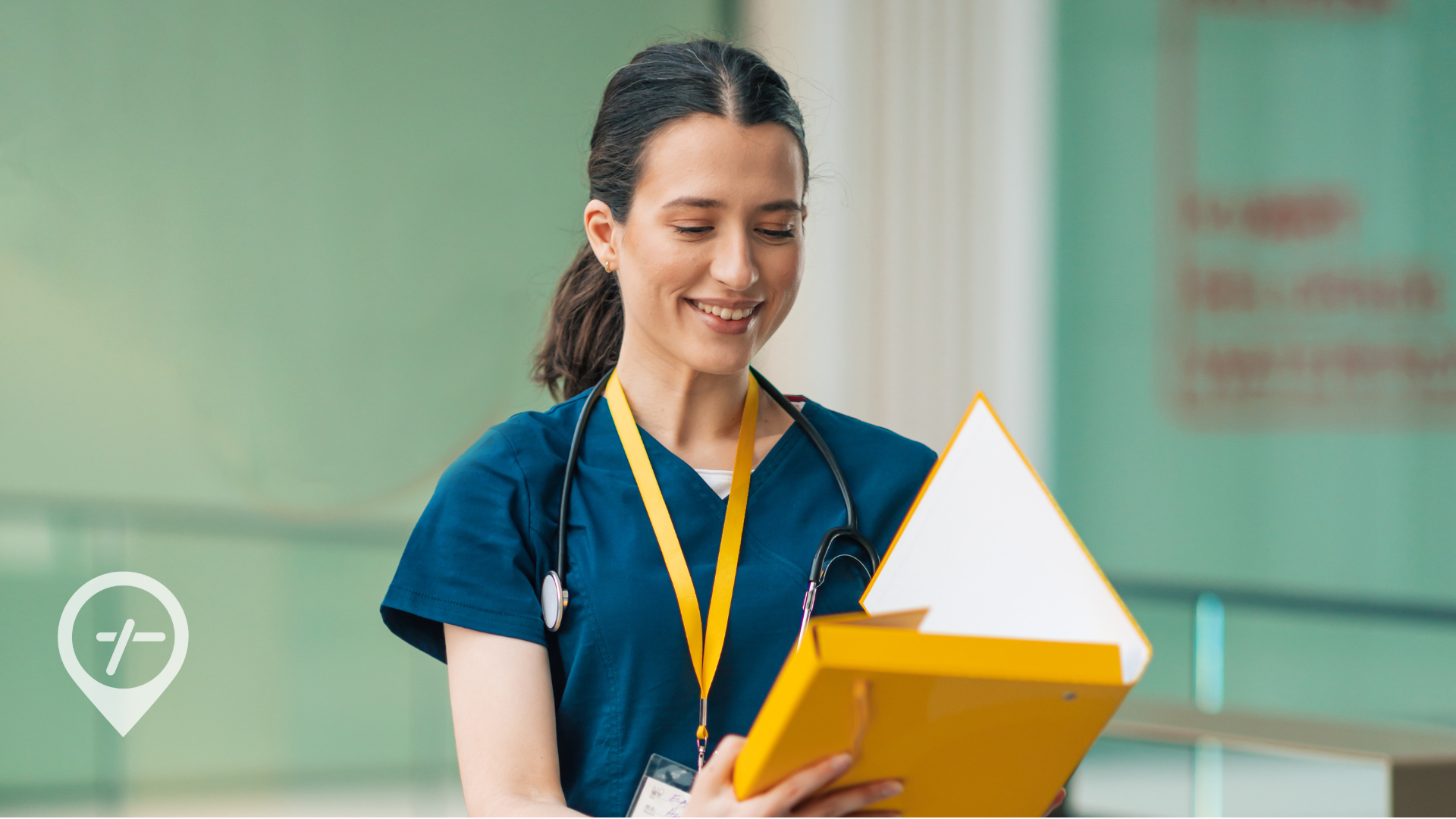 A nurse getting ready to start working her night shift at a hospital. 