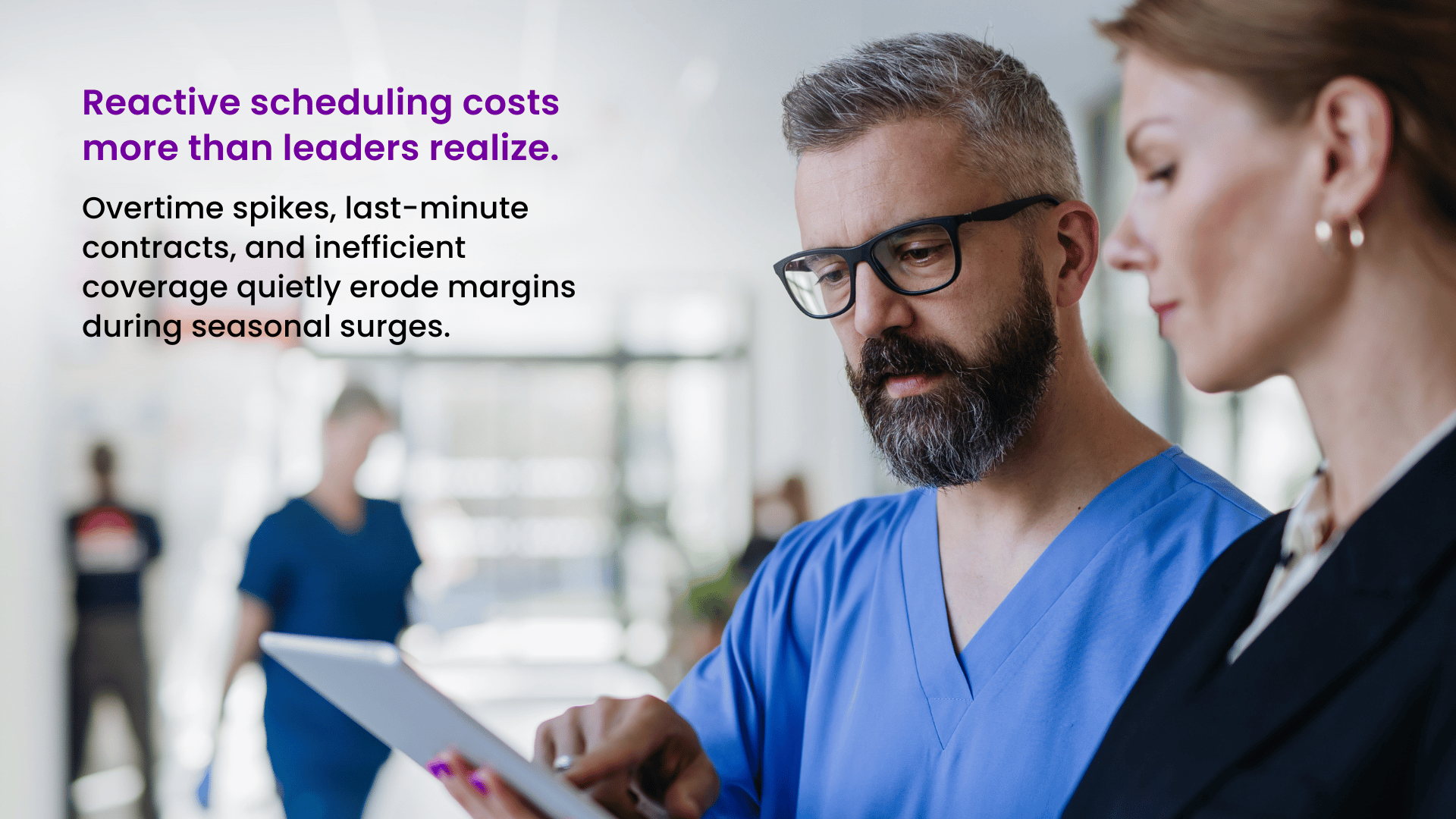 Hospital leaders reviewing workforce challenges that impact margins during seasonal surges.