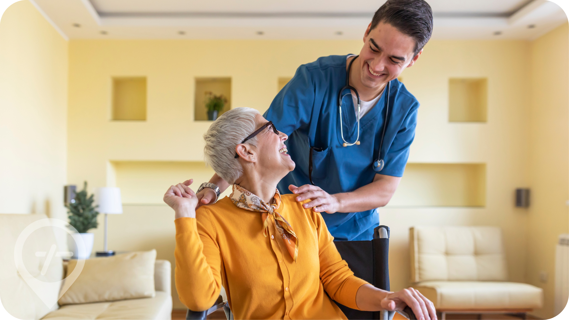 SKilled nursing talent walks patient out of hospital in wheelchair