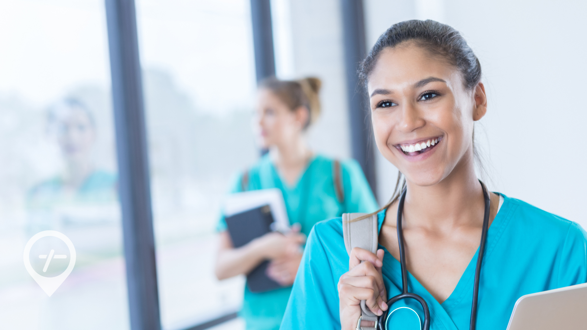 A nurse is leaving the hospital after working a shift.