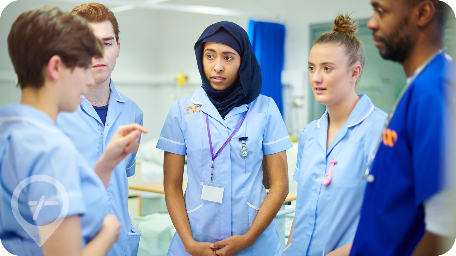 Group of diverse nurses discuss patient needs