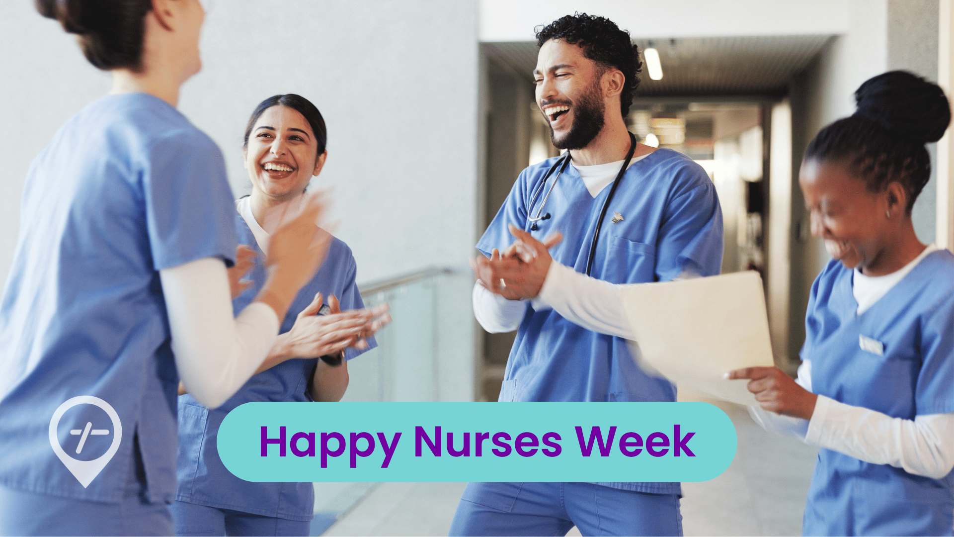 Nurses laughing together in a hospital during Nurses Week 2026 celebration.
