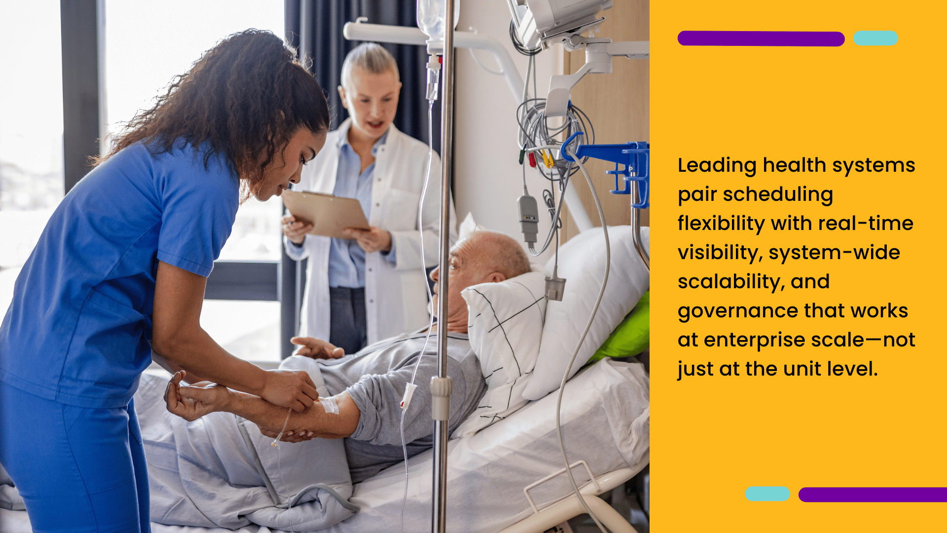 Nurse delivering IV care within a hospital system focused on coordinated, scalable operations.