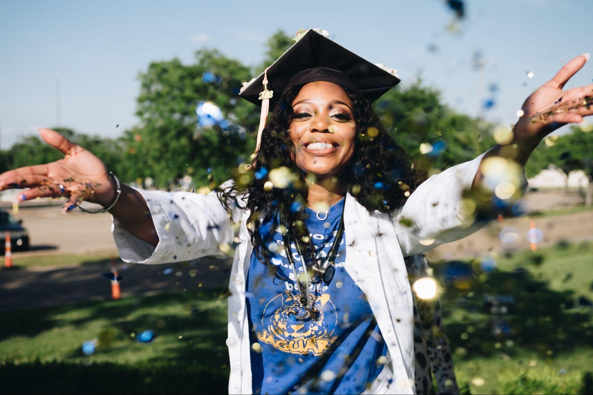 Nurse celebrating graduating from nursing school