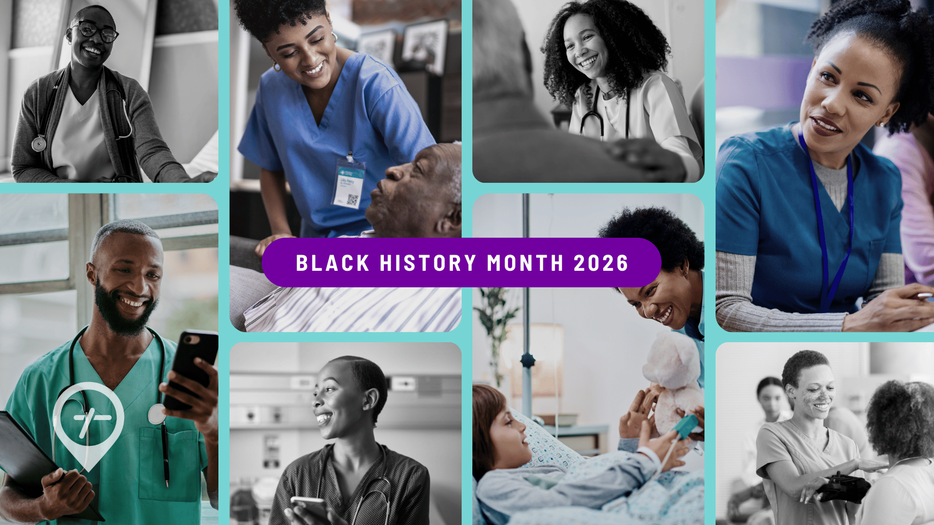 Collage of modern Black nurses providing care in healthcare, celebrating diversity and professionalism in honor of Black History Month 2026.
