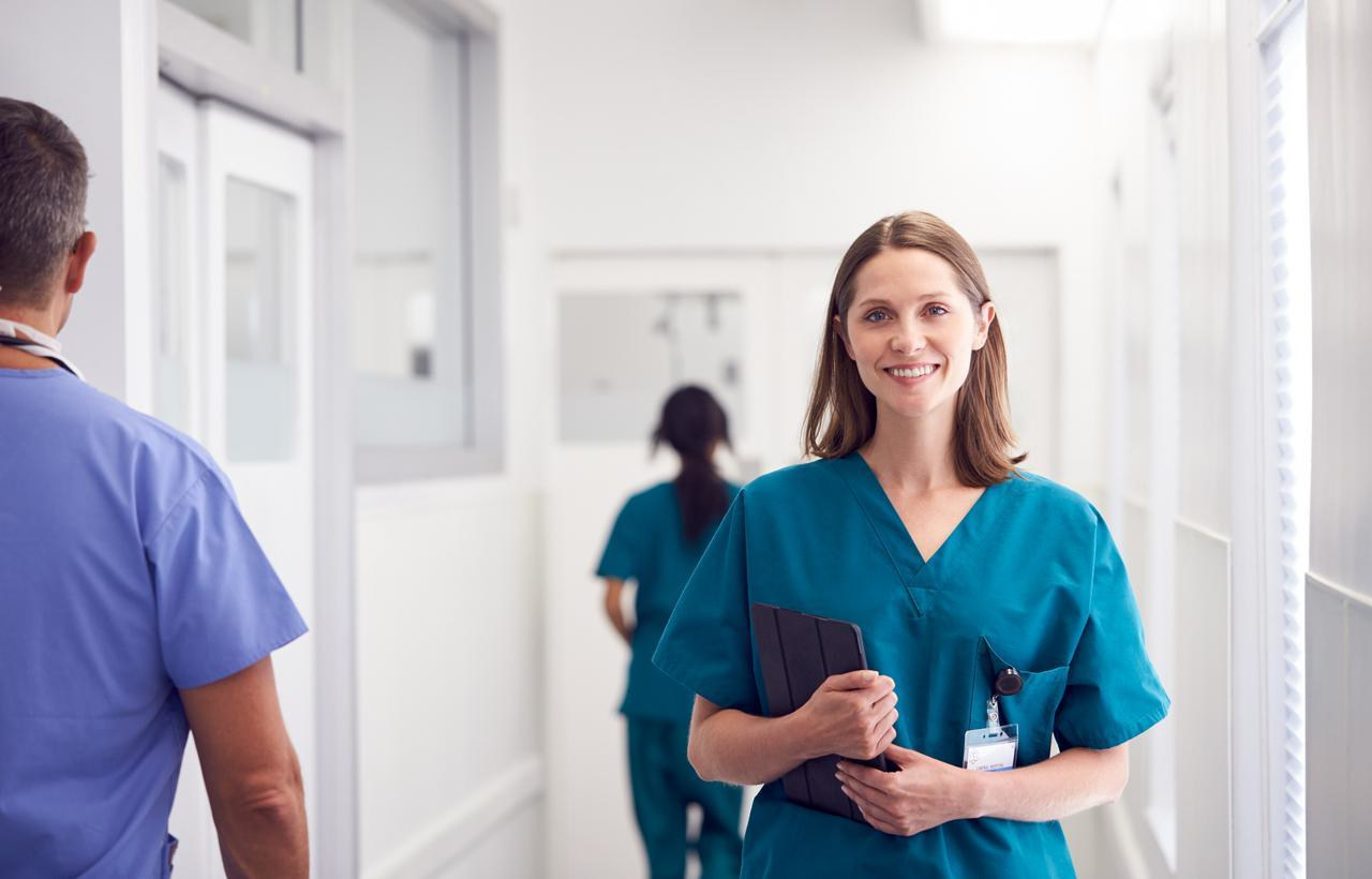 PRN Nurse prepping for work at the hospital