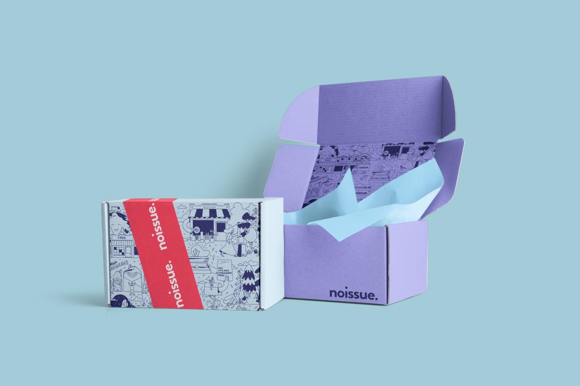 Noissue的盒子和邮件也是环保，100％可粘性和可回收。