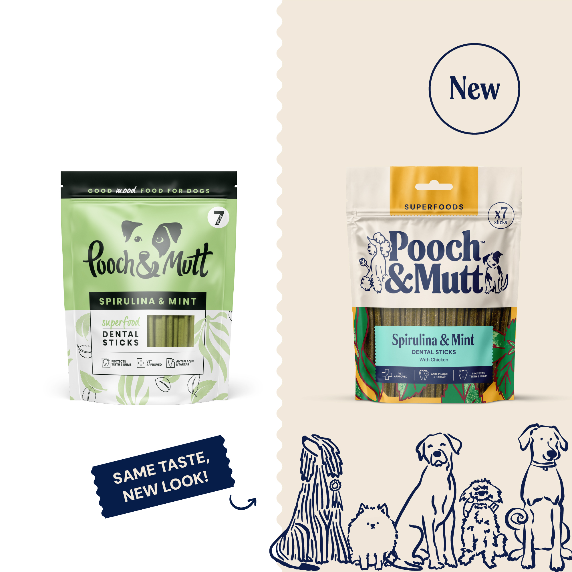 P&M NEW vs OLD DENTAL STICKS SUPERFOODS SPIRULINA & MINT