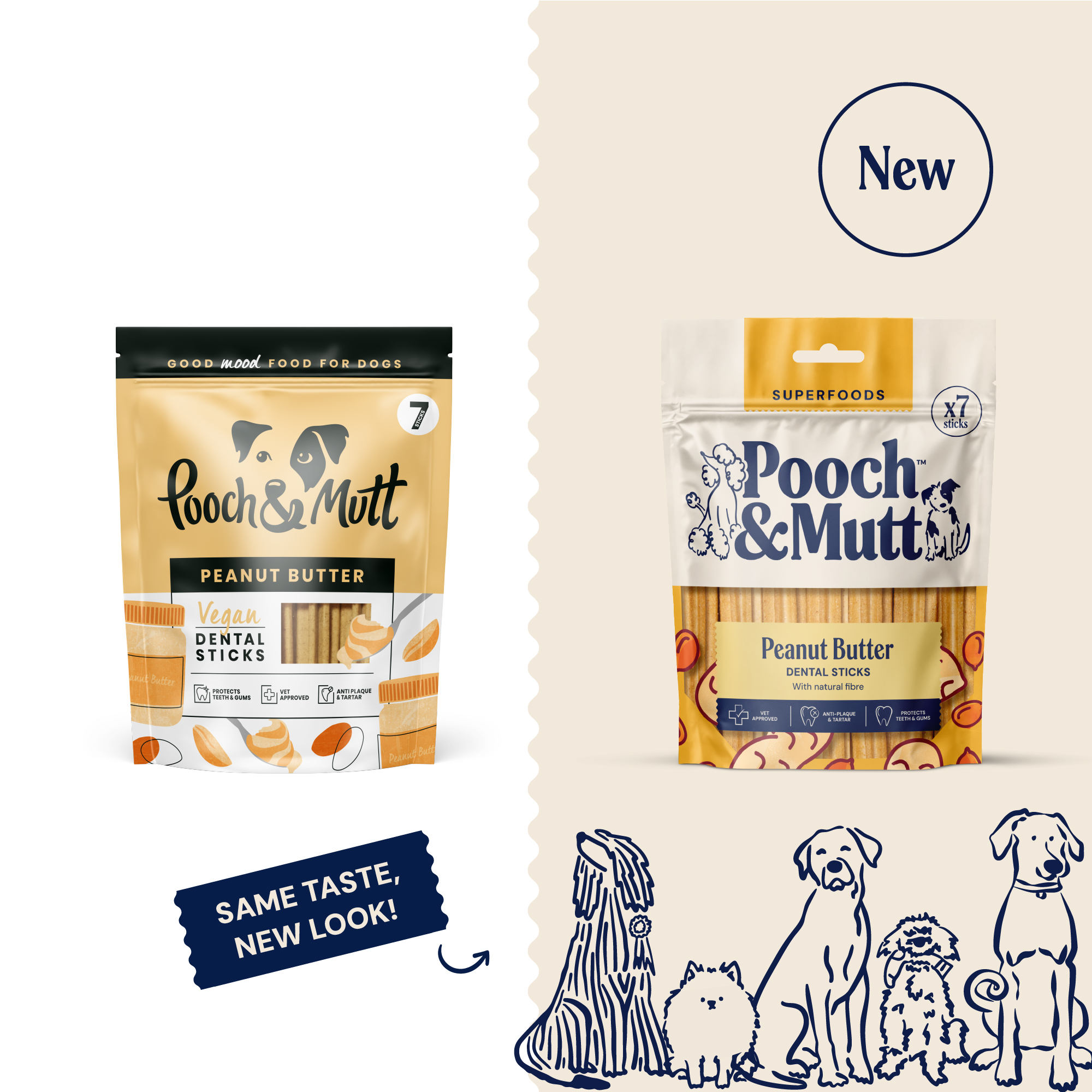 P&M NEW vs OLD DENTAL STICKS SUPERFOODS PEANUT BUTTER