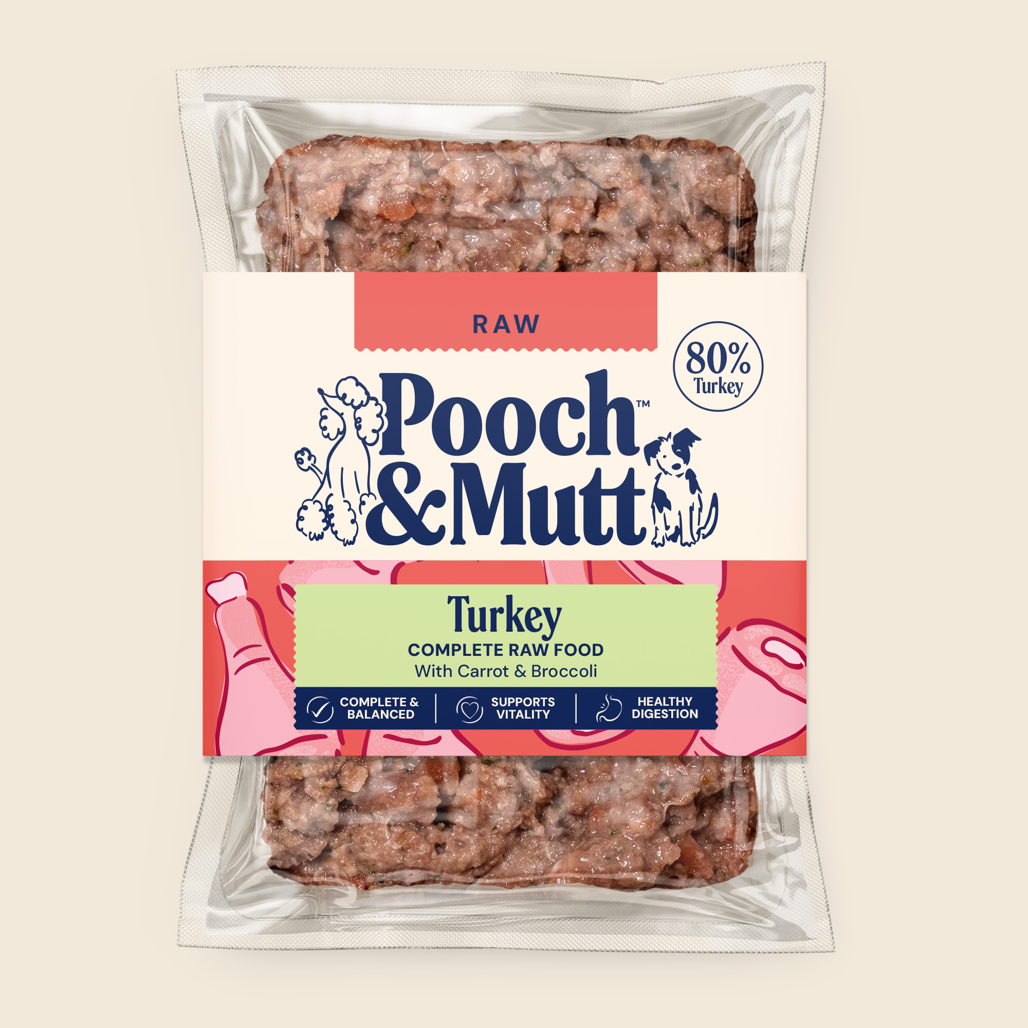Raw Turkey Dog Food Veggies & Postbiotics