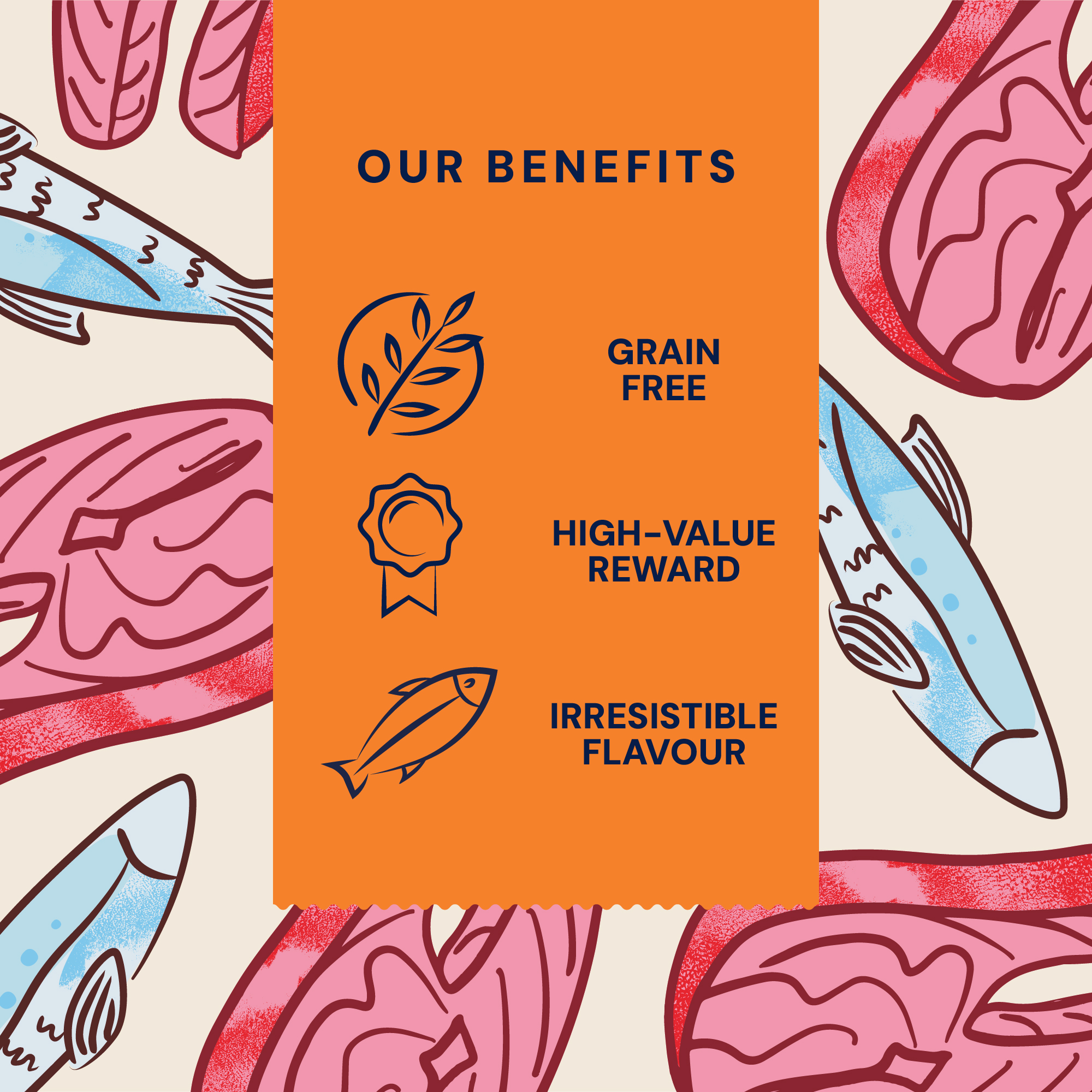 P&M BENEFIT CARD JERKY PRIMAL SPRAT, SALMON & TROUT