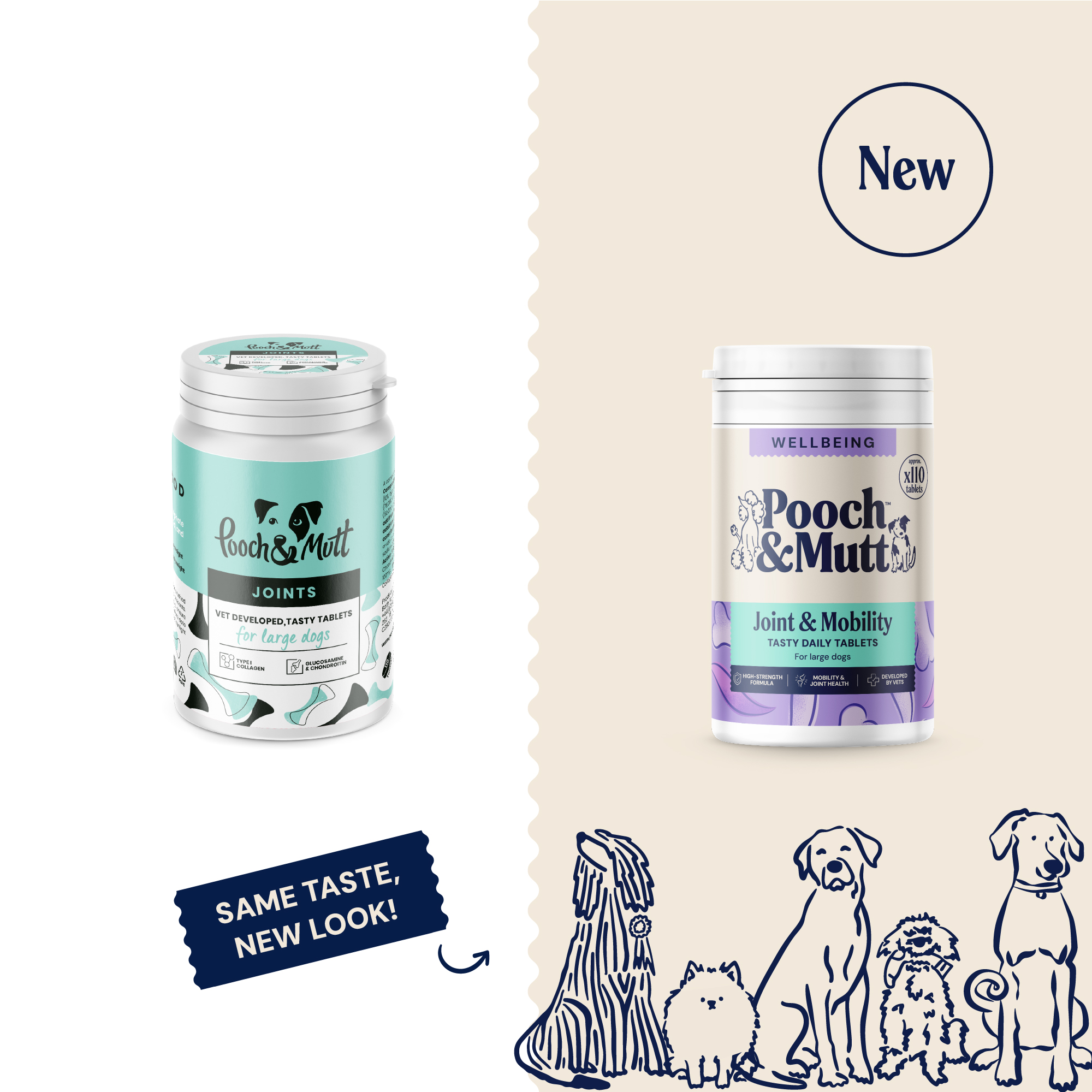 P&M NEW vs OLD SUPPLEMENTS WELLBEING JOINT & MOBILITY TASTY TABLETS 230 g