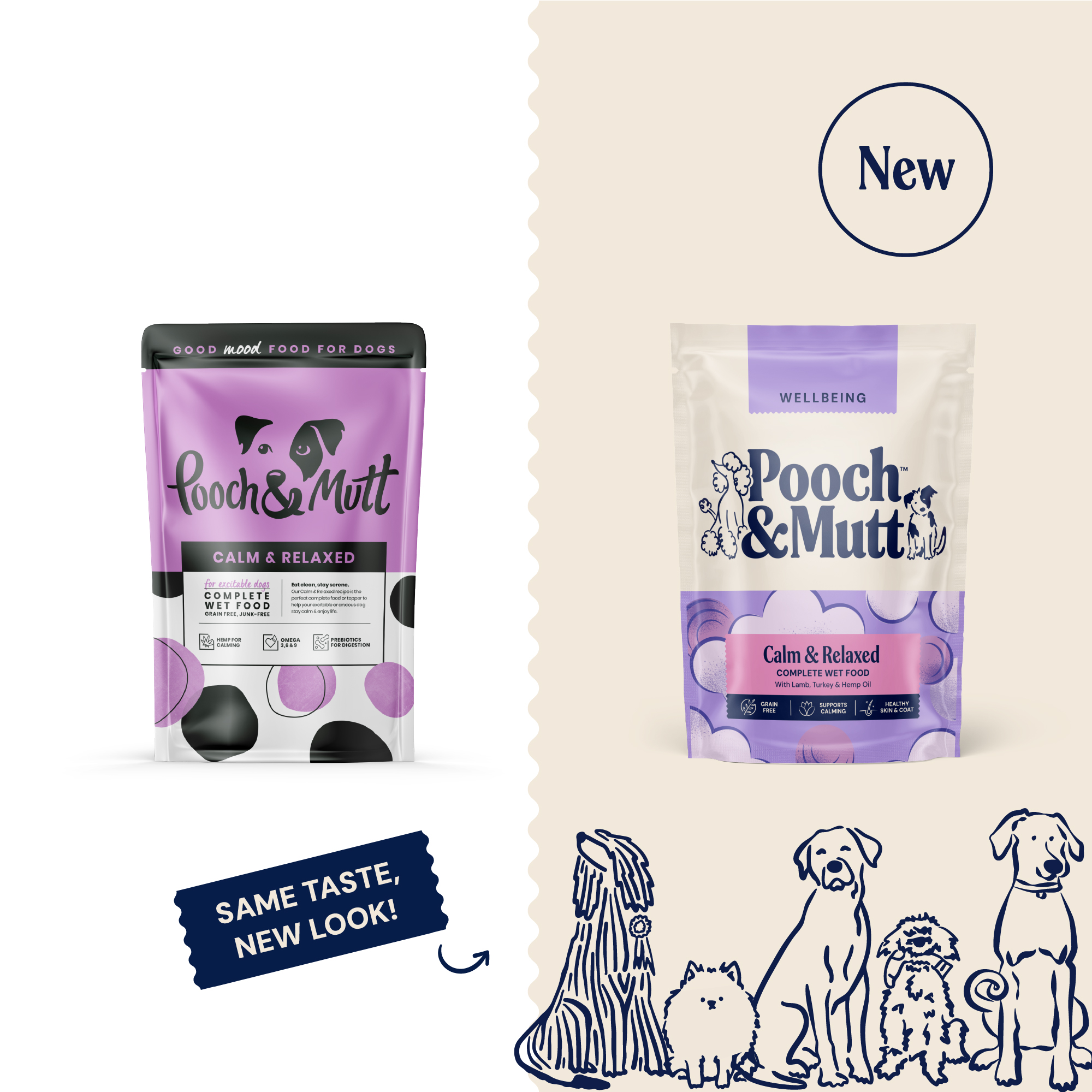 P&M NEW vs OLD WET FOOD WELLBEING CALM & RELAXED