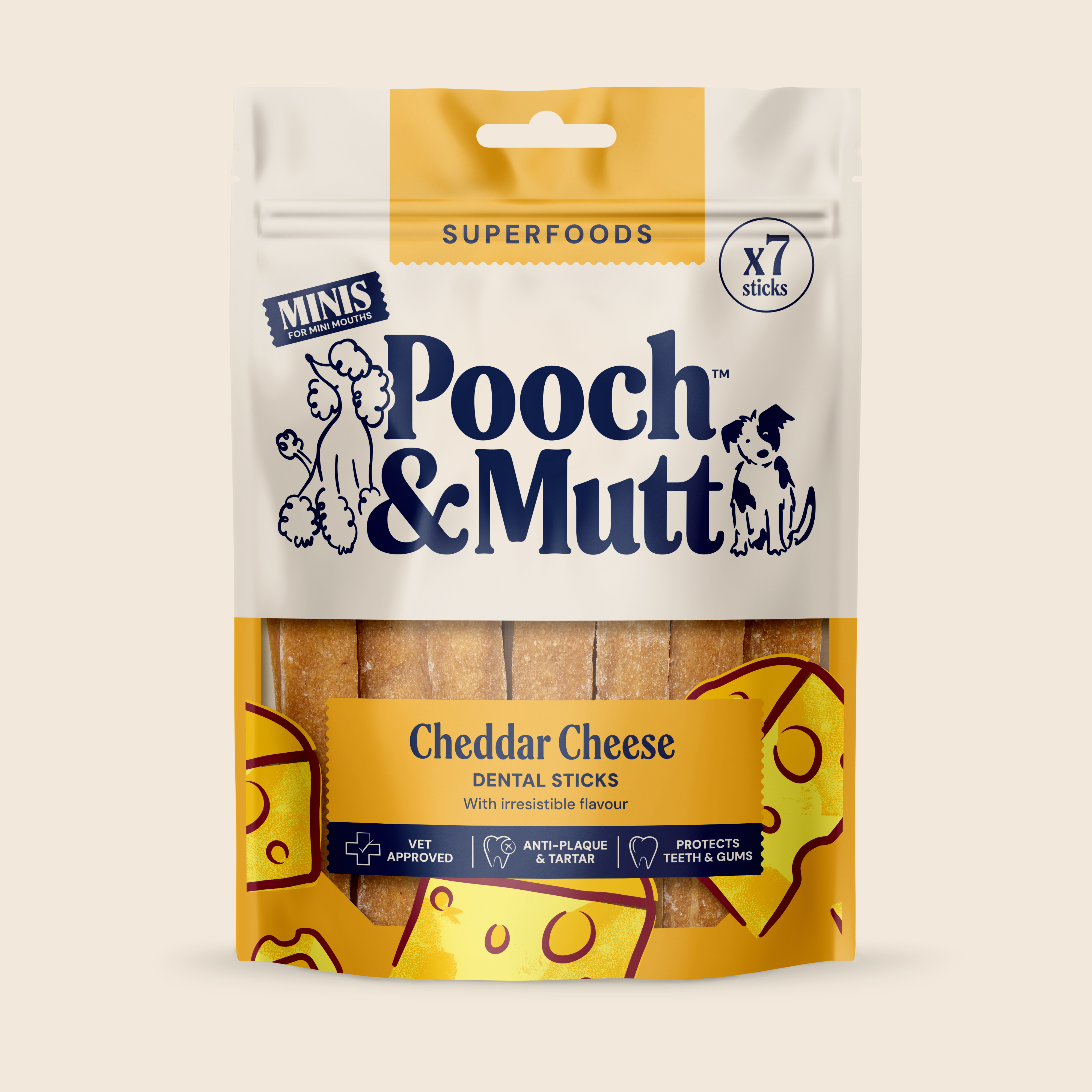 Cheddar Cheese Dental Sticks For Dogs Minis
