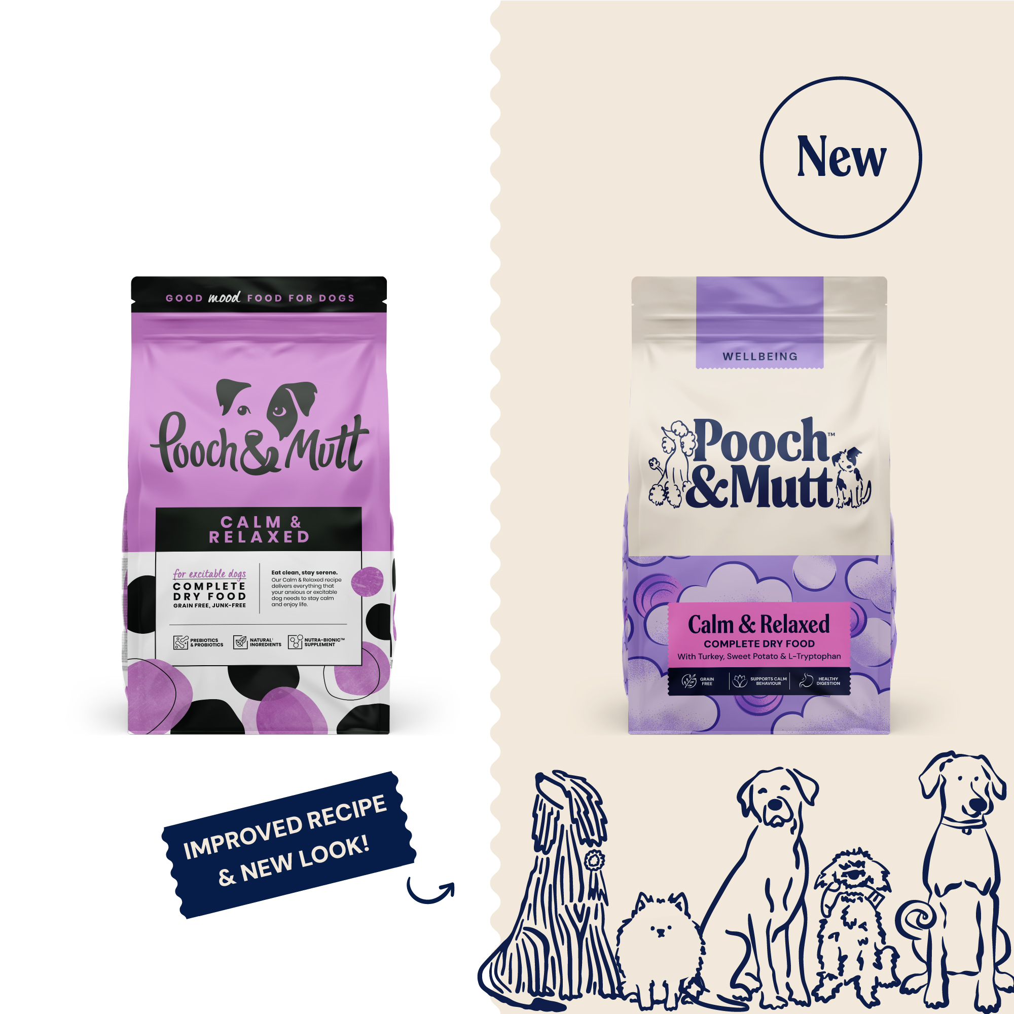 P&M NEW vs OLD DRY FOOD WELLBEING CALM & RELAXED 10 kg