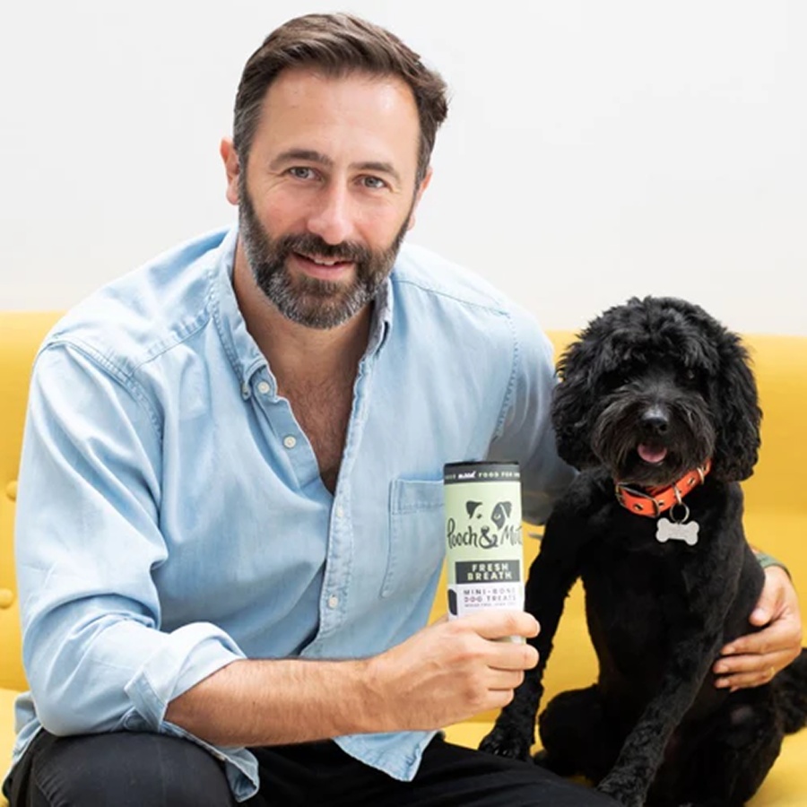Pooch & Mutt founder Guy Blaskey with dog Cookie