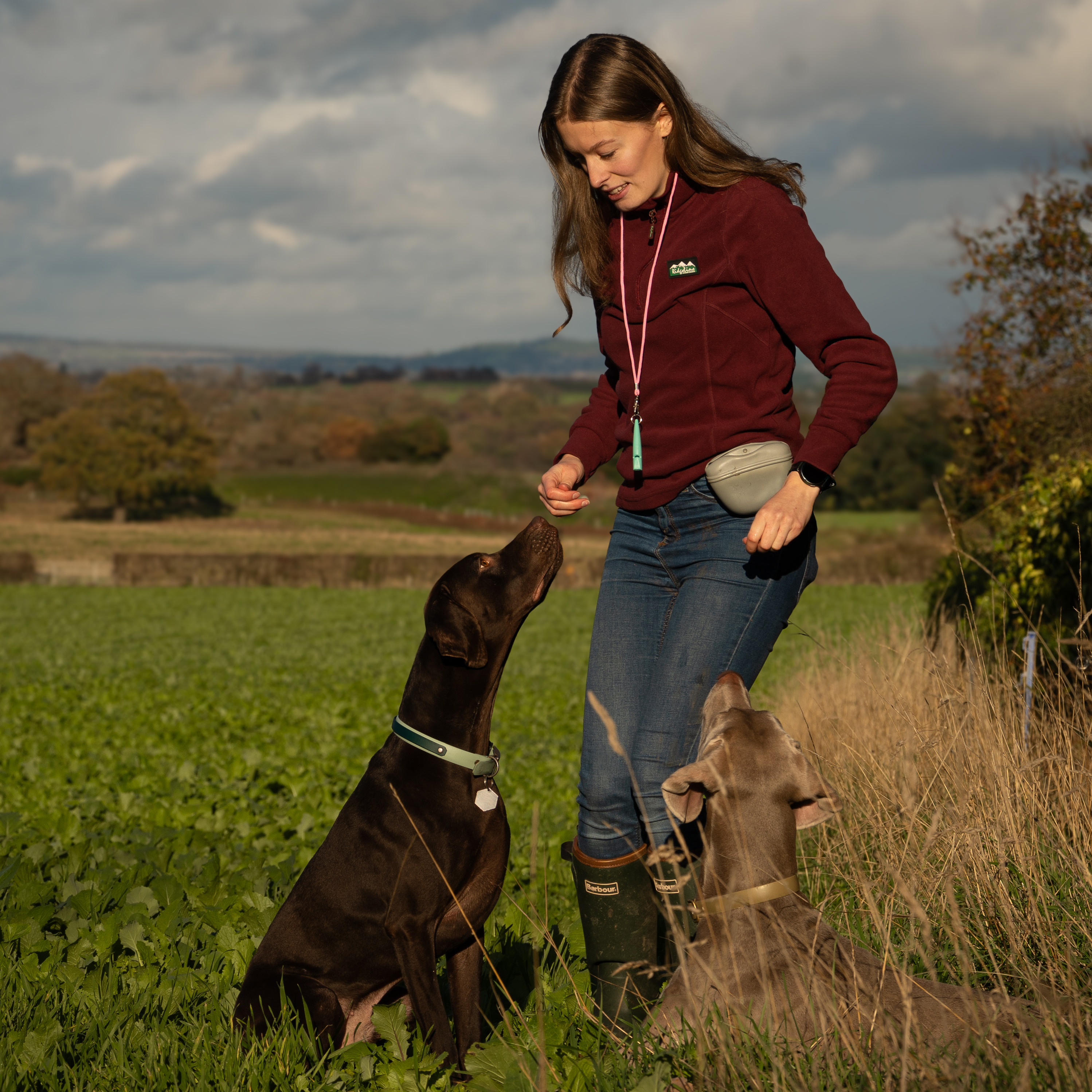 Ashleigh, Brand Design Manager with their dogs Bailey & Angus