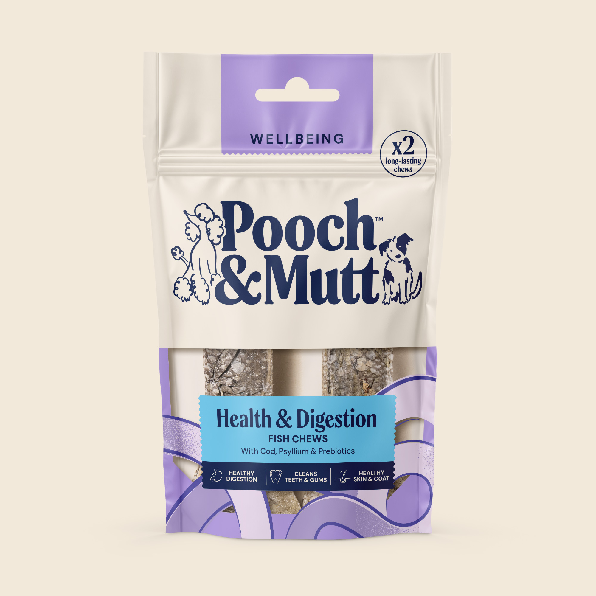 WELLBEING FISH CHEWS HEALTH & DIGESTION 90g Cream 2000x2000