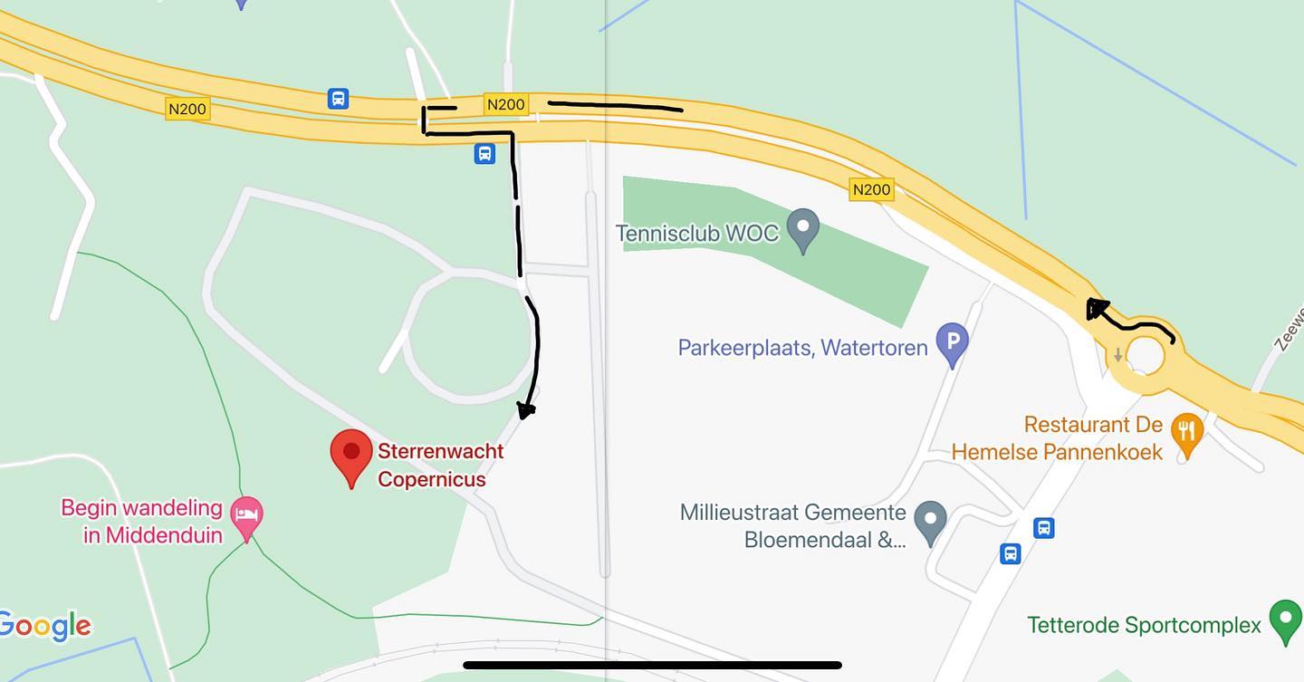 Google maps screenshot met route beschrijving