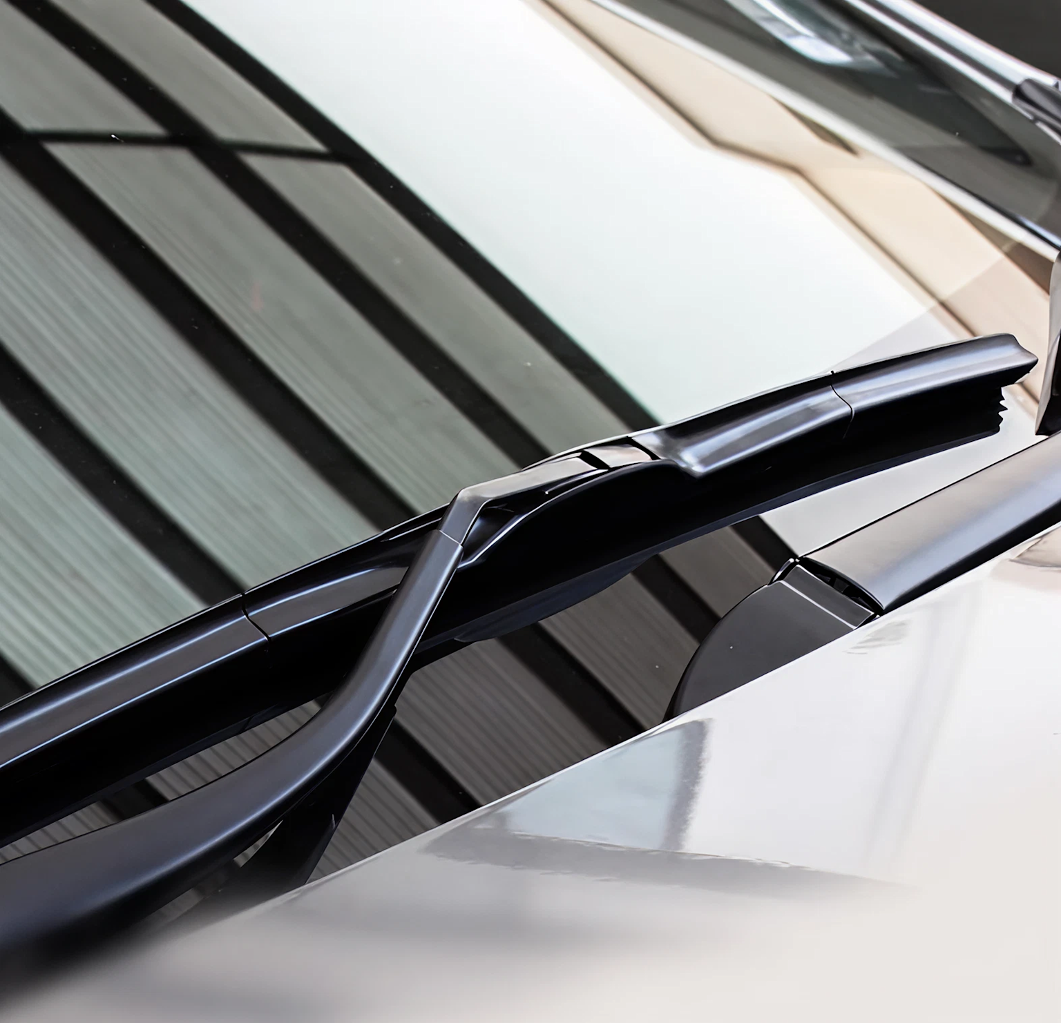 Windshield wiper on a clean windshield