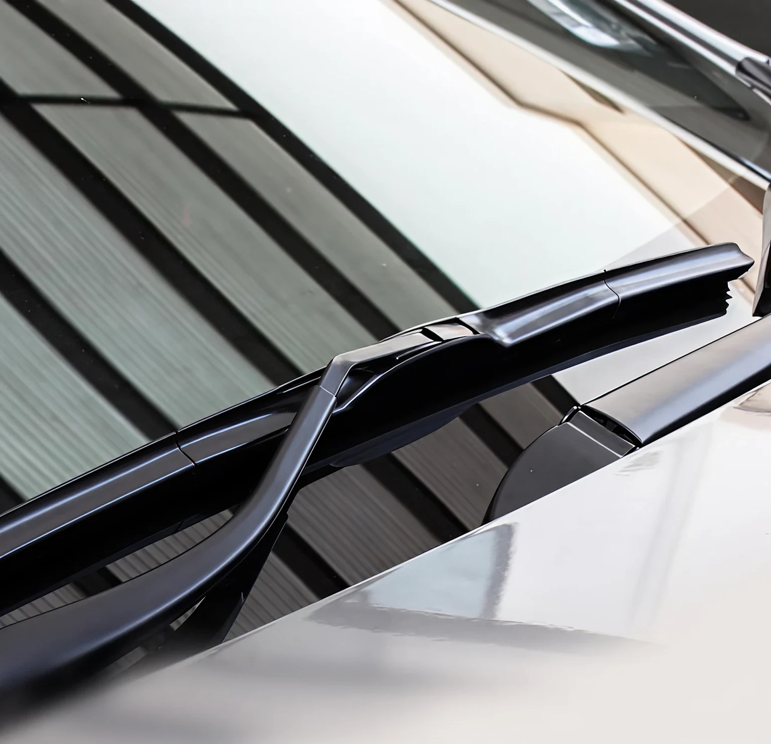 Windshield wiper on a clean windshield