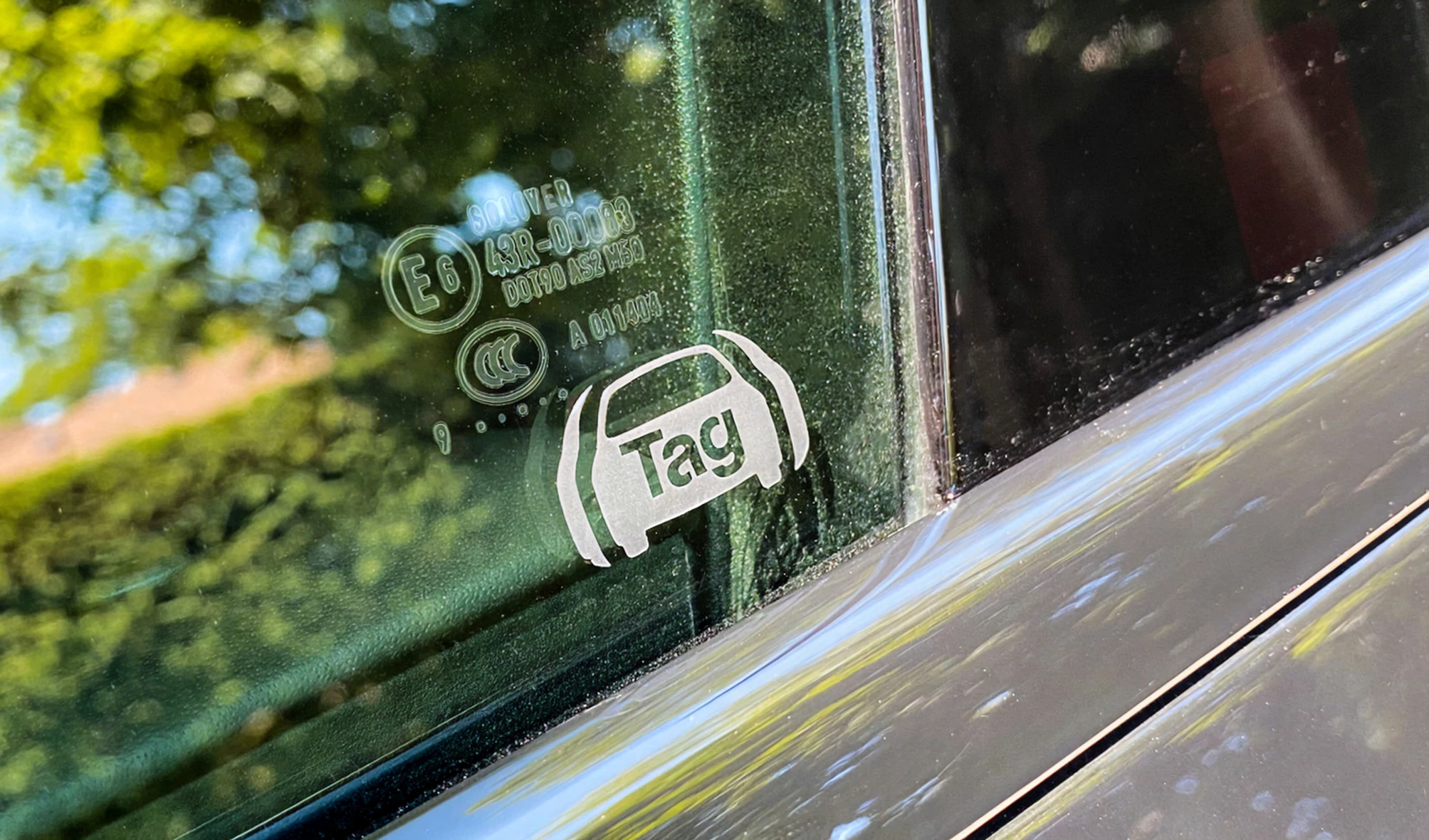 Tag sticker on a car window