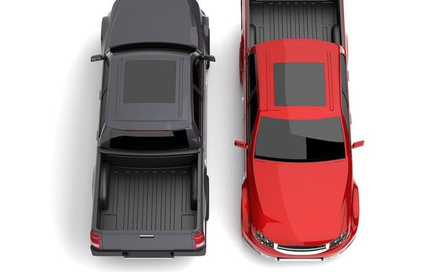 Two pickup trucks seen from above with truck bed covers
