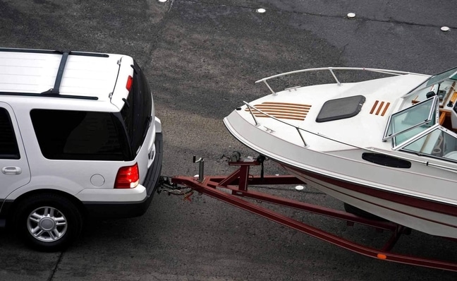 SUV towing a boat