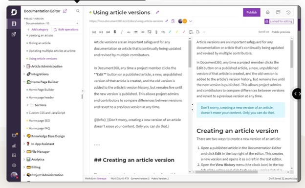 Document360 interface