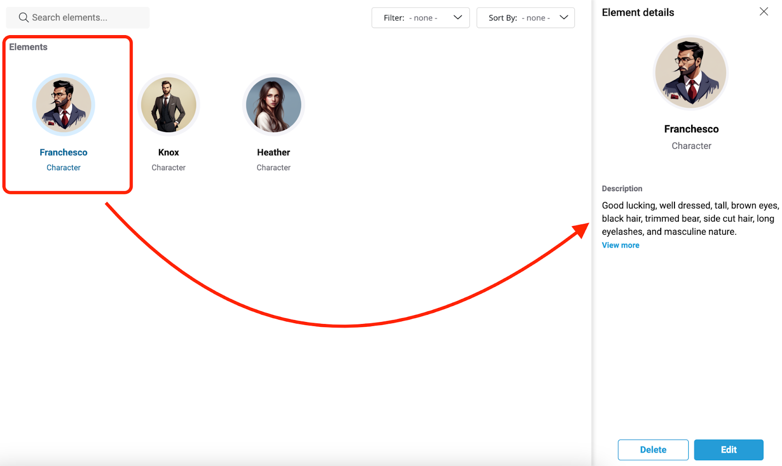 element details in Smart Writer