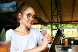 Employee on a hybrid work schedule, working from home