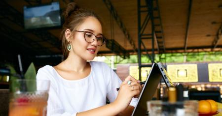 Employee on a hybrid work schedule, working from home