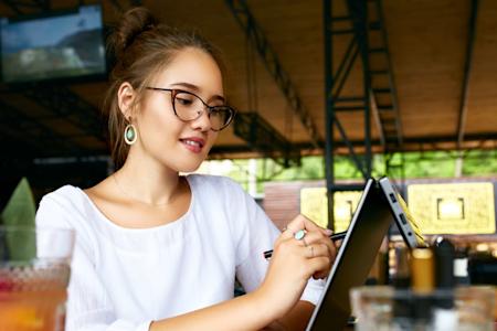 Employee on a hybrid work schedule, working from home