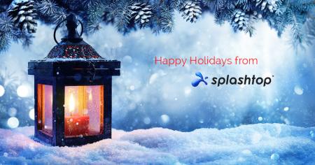 Happy Holidays from Splashtop banner featuring festive decorations and a warm seasonal greeting