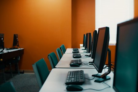 Computers in a computer lab.