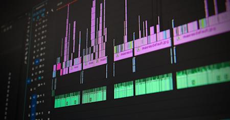 A close up of a computer monitor displaying video editing software.