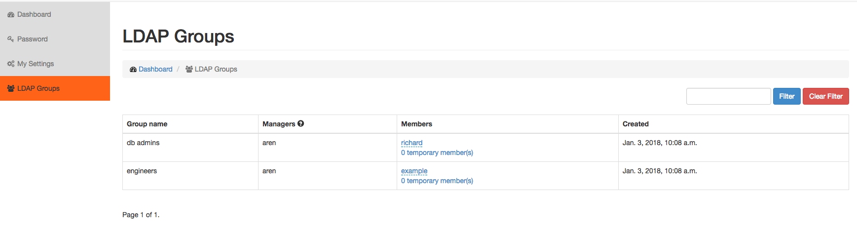 Screenshot of the Group Managers feature