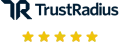 stylized “TrustRadius” wordmark (blue-toned) with five gold stars below to denote a five-star rating badge.