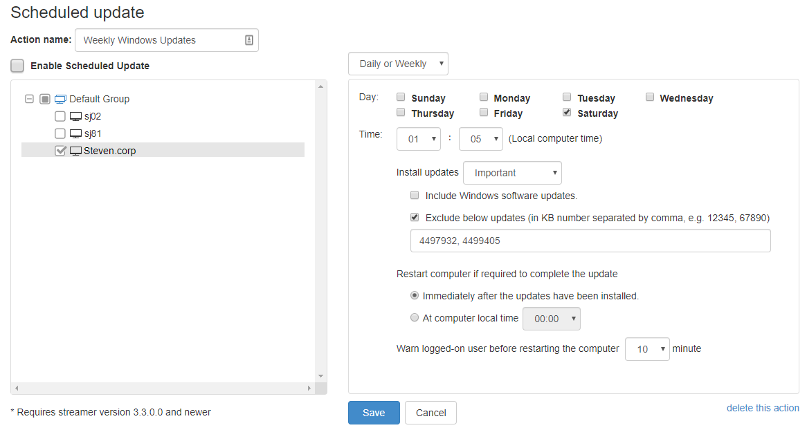 CPU Utilization and Disk Space alerts, including thresholds, notification options, and modification dates