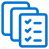 A blue icon of three overlapping documents, with the front document displaying a checklist with three checkmarks and three lines.