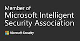 White text on a dark gray background reads Member of Microsoft Intelligent Security Association. Below, the Microsoft logo appears next to the words Microsoft Security.